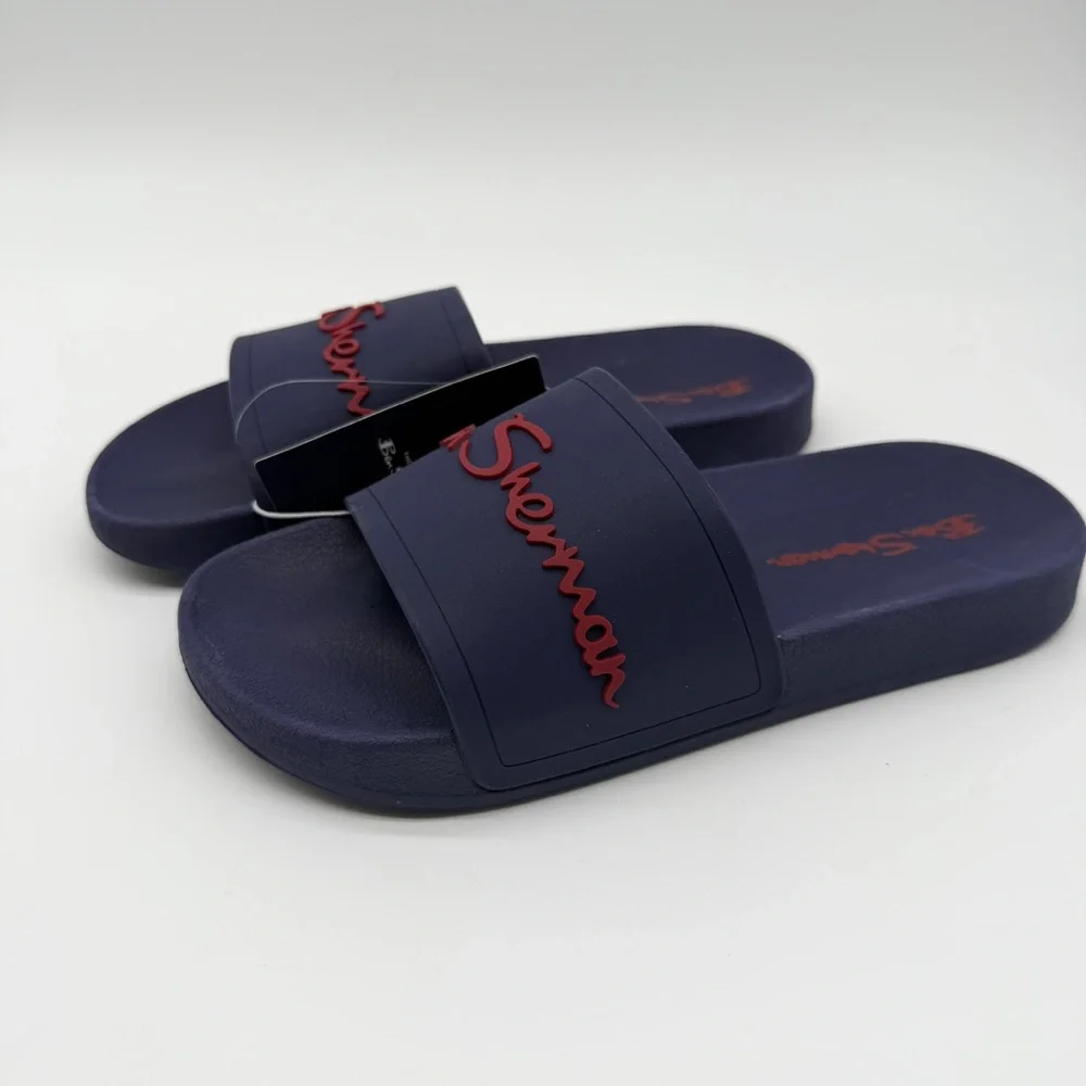 Ben Sherman Waterford Logo Slide Sandals Shower Shoes Mens Casual Blue Red 7 NEW